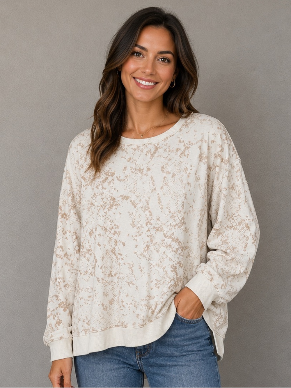 Jane & Delancey  Cream Speckled Lightweight Pullover Top